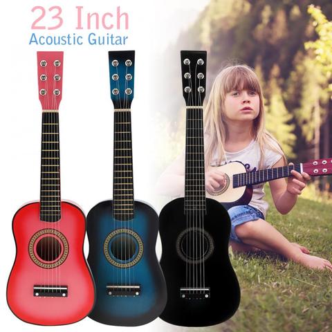 23 Inch Black Basswood Acoustic Guitar 12 Frets 6 Strings With Guitar Pick Wire Strings for Children ► Photo 1/6
