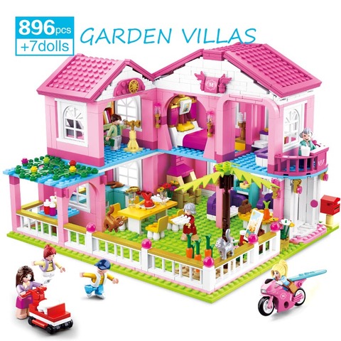 896Pcs Girls Pink Garden Villa Model Building Blocks Princess Doll House DIY Play Games  Toys For Children Girls Birthday Gifts ► Photo 1/6