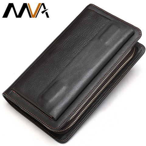 MVA Clutch Male Men's Wallet Genuine Leather Double Zipper Men's Clutch Bags purse for men Passport/Phone Wallets for credit car ► Photo 1/6