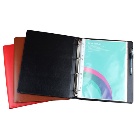 Pen loop A4 faux leather cover folder 4 Rings , A4 Custom Handmade Binder With transparent pockets ► Photo 1/6