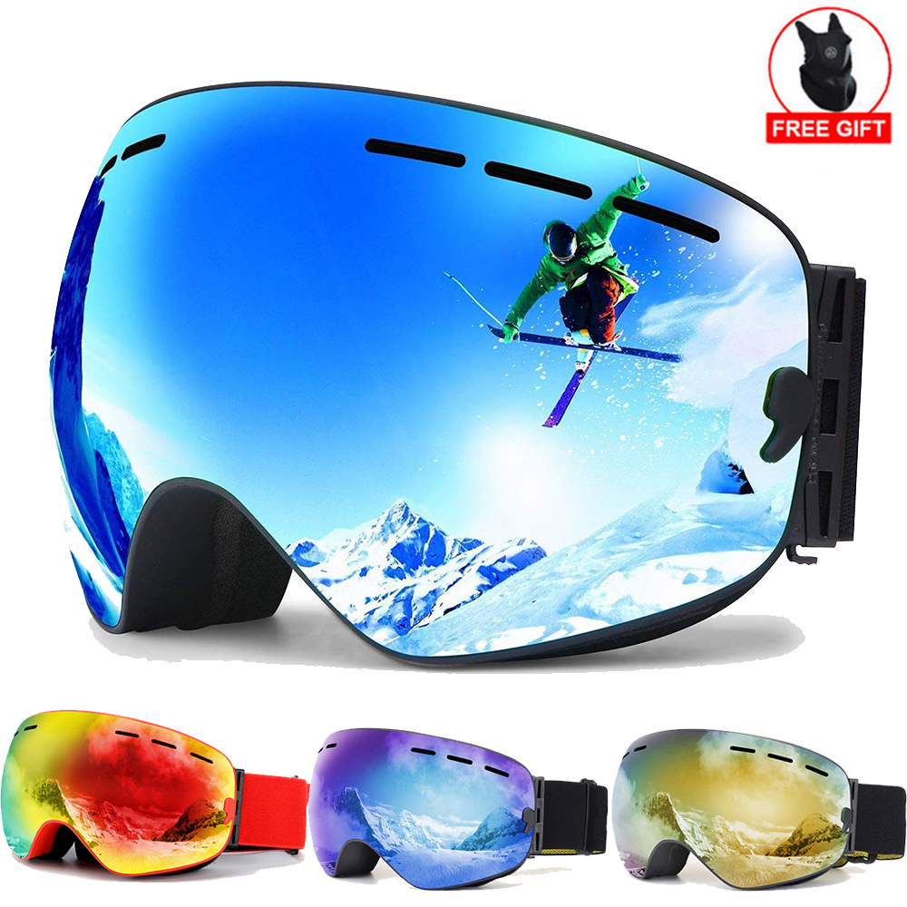 Ski Goggles Polycarbonate Anti-Fog Double Layer Spherical Lens Glass OTG Eyewear 