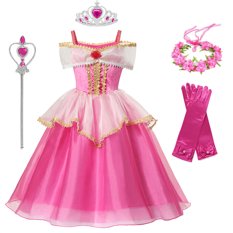 Girls Sleeping Beauty Dress Little Kids Aurora Princess Ball Gown Children  Fancy Party Prom Frocks