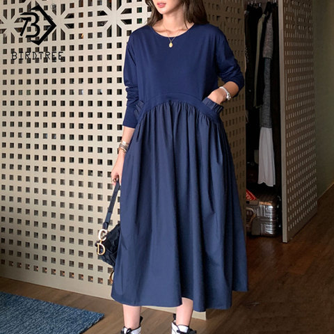 Women Plus Size XL-5XL Ladies Long Sleeve Ruffled Pocket O Neck Shirt Dress Spring Fake Two Piece Knit Dress D0N308N ► Photo 1/6