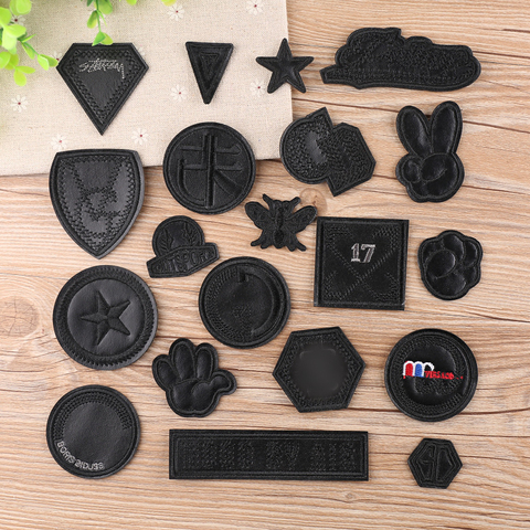 New Black Leather Yeah Star Number Embroidered Patches for Clothes Iron on Clothes Jacket Shoes Appliques Badge Stripe Sticker ► Photo 1/6
