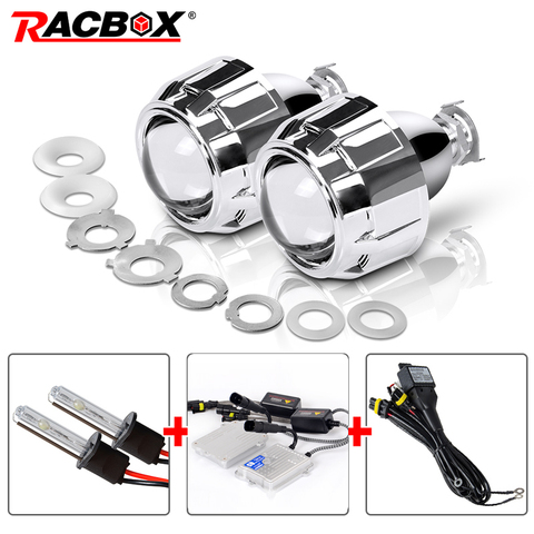 RACBOX 55W 2.5 Inch LHD RHD Bixenon HID Projector Lens With Shrouds H1 H4 H7 Motorcycle Auto Car Headlight Kit 4300K 6000K 8000K ► Photo 1/6