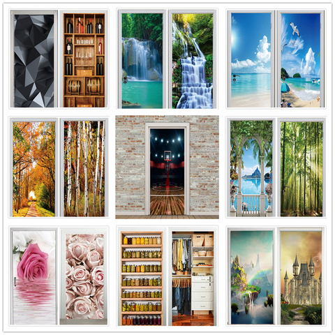 Doors Decoration 3D Wallpaper Modern Design Self-adhesive Waterproof Door Sticker Posters Renew Murals Home Decor deur sticker ► Photo 1/6