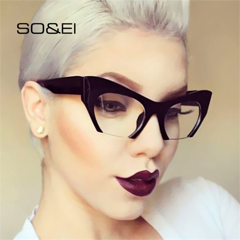 SO&EI Fashion Retro Half frame Cat eye Women Glasses Frame Can Be Equipped with Myopia Prescription Lens Men Glasses Frame ► Photo 1/6