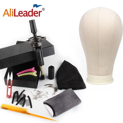 Alileader Training Mannequin Head Canvas Block Head Display Styling Mannequin Manikin Head Wig Stand Free Get T Needle Holder ► Photo 1/6