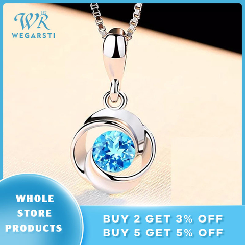 WEGARSTI Women's Jewelry 925 Silver Necklace Pendant AAA Zircon Simple Blue Stone Necklace Pendant Elegant Jewelry Wedding Party ► Photo 1/5