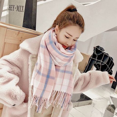 Scarf Female student Korean version of Japanese plaid tassel scarf as a gift for her classmates best friend Winter warm warm sca ► Photo 1/5