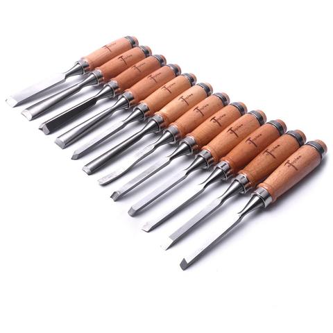 CHEERBRIGHT 12Pcs Alloy steel 8 Inch Wood Carving Chisel Carpenter DIY Engraving Woodworking Carving Hand Chisel Multi-type ► Photo 1/6