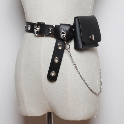 New Chain Small Bag Belts For Women Jean Punk Silver Pin Buckle Strap Belt Shoulder Bag Phone Pouch Waist Bags Hollow Rivet Girl ► Photo 1/6