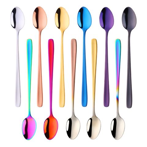 18/10 Stainless Steel Rainbow Ice Spoons With Long Handle Mirror Polished Mixing Stirring Drink Ice Cream Dessert Tea Spoon ► Photo 1/6