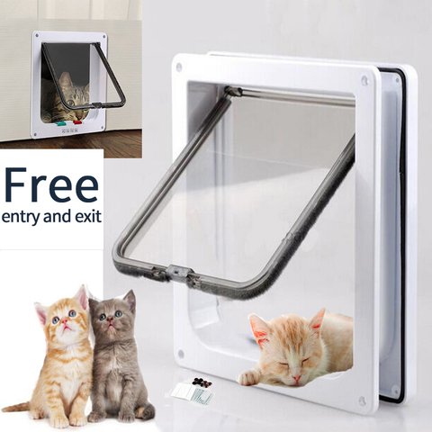 Cat Door Pet Door 4 Way Lockable Security Flap Door for Dog Cat Kitten Wall Mount Door Animal Small Pet Cat Dog Gate ► Photo 1/6