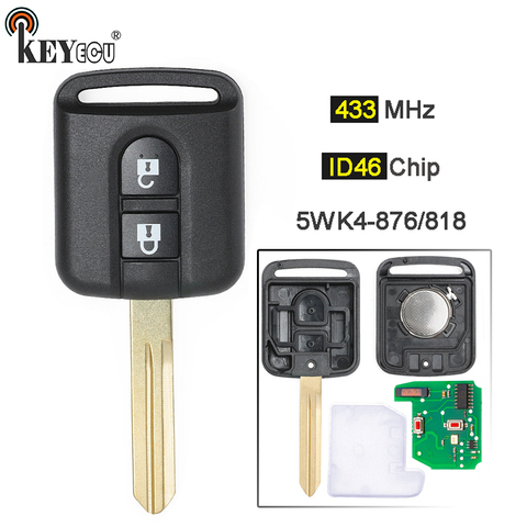 KEYECU 433MHz ID46 PCF7946 Chip 2 Button Remote Key Fob For Nissan Note NV200 Elgrand X-TRAIL Qashqai Navara Micra 5WK4 876/ 818 ► Photo 1/4