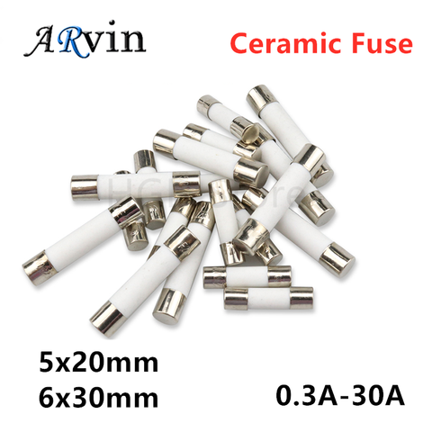 10Pcs/Lot 5mm x 20mm 6x30 Fast Blow Ceramic Fuse 250V 0.5A 1A 2A 3A 4A 5A 6A 8A 10A 15A 20A 25A 30A Fast Blow Tube Fuses ► Photo 1/6