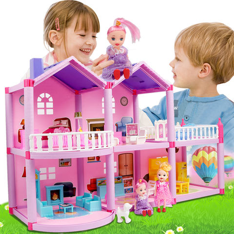 Kids DIY Family Doll House Accessories Toy With Miniature Furniture Garage Assemble Casa Doll House Toys For Girls Birthday Gift ► Photo 1/6