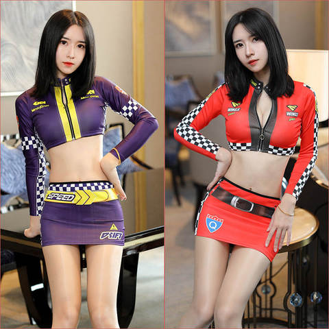 Sexy Lingerie Passionate Anime Speed Racing Uniform Five-Point Sleeves Stand-Up Collar Zipper Contrast Stitching Skirt COS Suit ► Photo 1/6