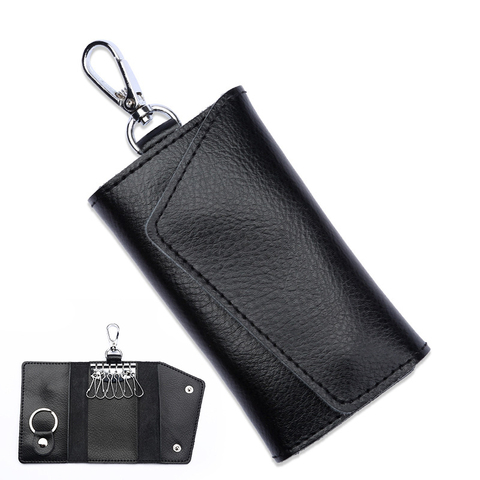 Men Leather Key Holder Organizer Pouch Car Key Bag Wallet Housekeeper Key Case Mini Card Bag Black ► Photo 1/6
