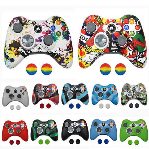 Soft Silicone Protective Skin Case Cover for Microsoft Xbox 360 Gamepad Wireless / Wired Controller + Thumb Sticks Caps Grips ► Photo 1/6
