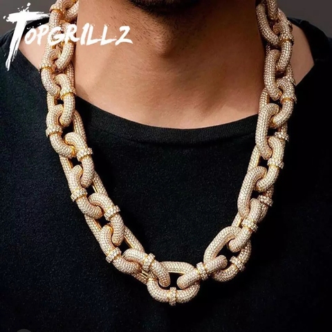 TOPGRILLZ 17mm Miami Cuban Chain Necklace With Iced Out Carabiner Clip Chain Micro Pave Cubic Zirconia Hip Hop Jewelry For Gift ► Photo 1/6