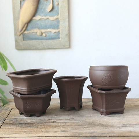 Black Pottery Earthen Burn Ceramic Crafts Flowerpot Plum Orchid Bamboo Chrysanthemum Succulent Plant Pot Breathable Vase Decor ► Photo 1/6