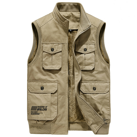 Winter Men's Sleeveless Jacket Fleece Men's Vest Warm Unloading Military Many Pocket Tactical Coat Male Autumn Fur Waistcoat Men ► Photo 1/6