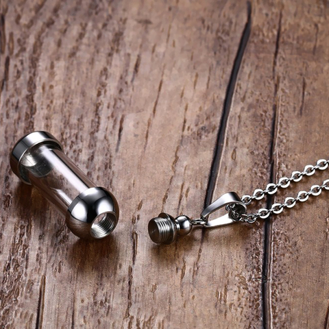 Stainless Steel Screw Cap Tube Glass Bottle Urn Vial Charms Pendant Necklace ► Photo 1/6