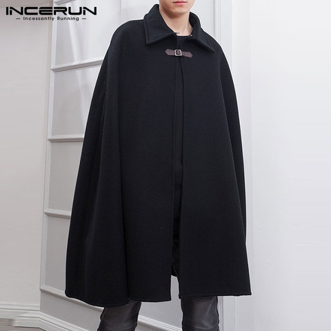 INCERUN 2022 Fashion Men Cloak Coats Solid Color One Button Lapel Cape Trench Streetwear Winter Faux Blends Overcoat Men Jackets ► Photo 1/6