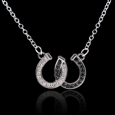 fashion lychee Horse Hoof Necklace Lucky Rhinestone Double Black White Color Horseshoe Pendant Necklace Women Lady Jewellery ► Photo 1/6