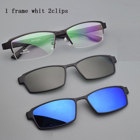 Eyeglasses Frame Alloy Male Big Belt Magnet Clip on Myopia Glasses Frame 3D Lens Polarized Sunglasses Sand Black  Night vision ► Photo 1/5