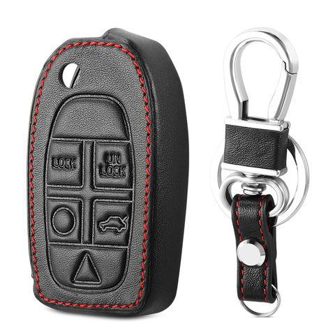 Leather Car Key Case For Volvo S80 S60 V50 V70 XC70 XC90 5 Button Remote Fob Shell Cover Keychain Protector Bag Auto Accessories ► Photo 1/4