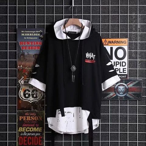 Price history & Review on super Fire Hooded Hip Hop Sleeve Hip Hop Fashion T-shirt Men's Fake Two-piece Street Bf Five Sleeve T-shirt | AliExpress Seller - VolloS Store