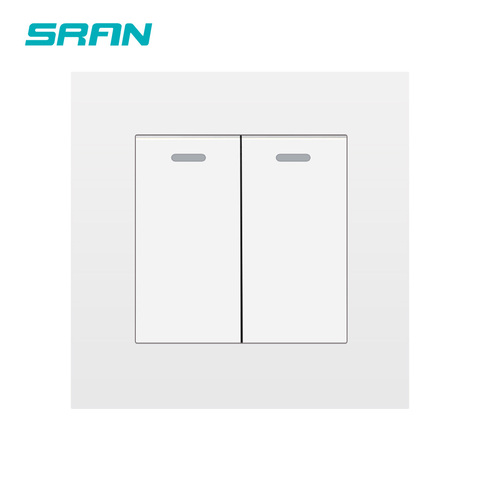 SRAN Wall Light switch 2gang 1/2way 16A 86mm*86mm white/black/gold/gray flame retardant pc panel with  iron plate rocker switch ► Photo 1/6