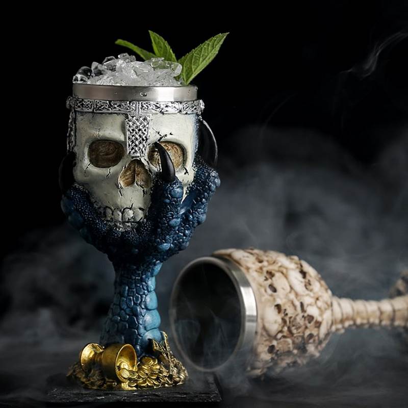 Gothic Double Wall Resin Stainless Steel 3D Drinking Mug Dragon Bone Skull Metal Wine Goblet Cup