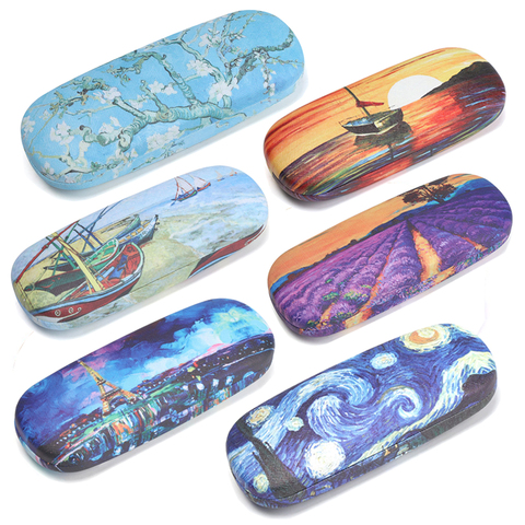 Fashion Oil Painting Art Glasses Case Box Hard Leather Reading Glasses Case Retro Floral Print Eyewear Protector Glasses Holder ► Photo 1/6