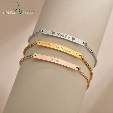Nextvance Fashion Stainless Steel Adjustable Customized Words Engraving Letter Name Bracelet Gold Couple Personalized Bangles ► Photo 1/6
