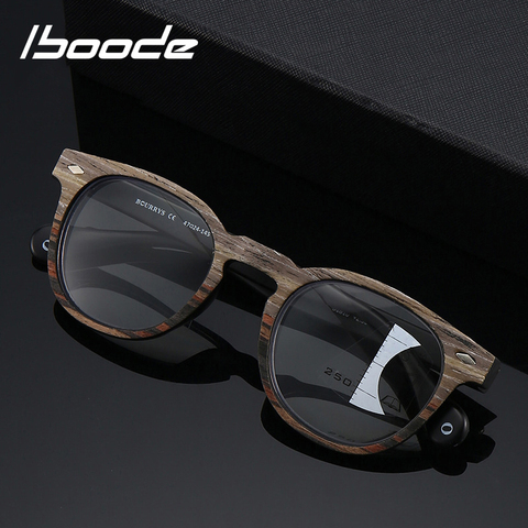 iboode Retro Round Wood Grain Reading Glasses Men Progressive Multifocal Presbyopic Glasses Near Far Sight Diopter +1 1.5 2 2.5 ► Photo 1/6