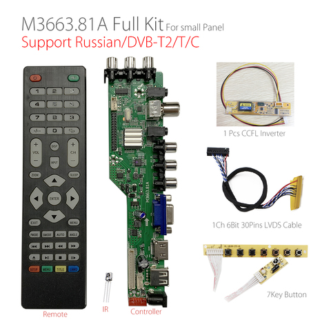 M3663.81A Digital Signal DVB-C DVB-T2 DVB-T Universal LCD TV Controller Driver Board kit + 1ch 6bit 30pins 1pcs CCFL lamp invert ► Photo 1/6