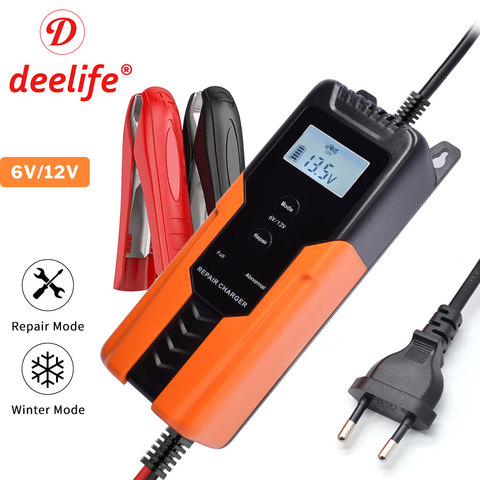 Deelife 12V 6V Smart Motorcycle Battery Charger for Car ATV RV Boat Auto Pulse Repair Battery Maintainer Digital LCD Display ► Photo 1/6
