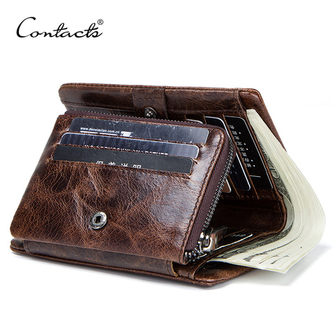 genuine leather wallet mens with coin pocket vintage card zipper long wallet 