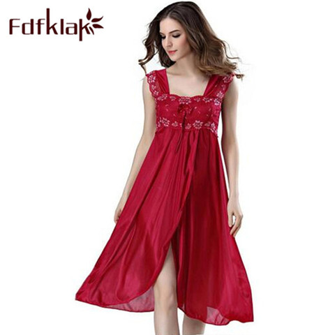 Summer Dress 2022 Lace Sleeveless Lingerie Sexy Women Nightwear Silk Night Gowns Satin Nightgown Sleepwear Red/Black Pink Q134 ► Photo 1/5