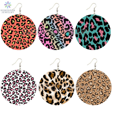 SOMESOOR Leopard Skin Animal Design Printed Afro Fabric Wooden Drop Earrings African Cute Loops Dangle Jewelry For Women Gifts ► Photo 1/6