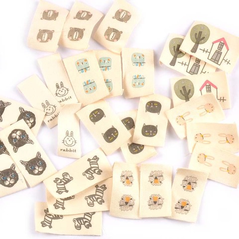 Mixed Animal Printed Cotton Woven Labels For DIY Sewing Accessories Garment Fabric Shoes Bags Clothing Tags 50pcs c2244 ► Photo 1/6