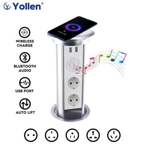 EUR Socket Table Auto lift Electric Socket USB Port Smart APP Remote Control Bluetooth Audio Desktop Retractable Wireless Charge ► Photo 1/6