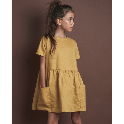 2022 Fashion Cotton Linen Summer Girl Dress Casual Short Sleeve Kids Holiday Dress With Pockets TZ20 ► Photo 1/6