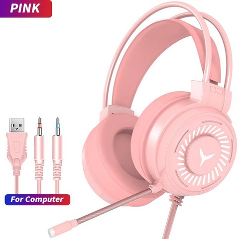 Pink Gaming Headphone LED Gaming Noise Cancelling Headset With Microphone Stereo Headphone For PC Laptop Gaming Headset ► Photo 1/4