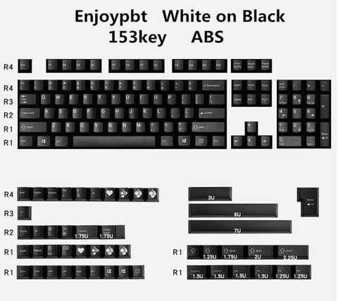 Enjoypbt keycaps white on black 153 key ABS material is suitable for most mechanical keyboards ► Photo 1/6