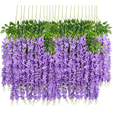 12PCS/SET 3.6 Feet Artificial Flowers Silk Wisteria Vine Hanging Flower for Wedding Garden Floral DIY Living Room Office Decor ► Photo 1/6