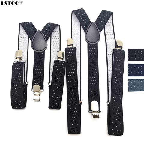 Easy Adjustable Adult Kids Dot jacquard Suspenders Men Women Elastic  X shape 3 clips suspensorio braces Wedding Party Wear ► Photo 1/6